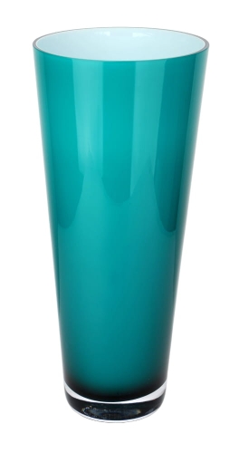 Klasyczny wazon na kwiaty z grubego turkusowego szkła szlifowany u góry h 38 cm.JPG
