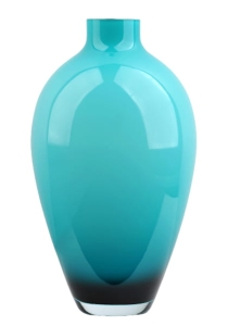 Artystyczny turkusowy wazon z grubego szkła h 35 cm