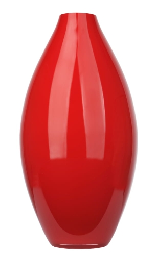 Wysoki wazon na kwiaty wykonany ręcznie z grubego czerwonego szkła.jpg